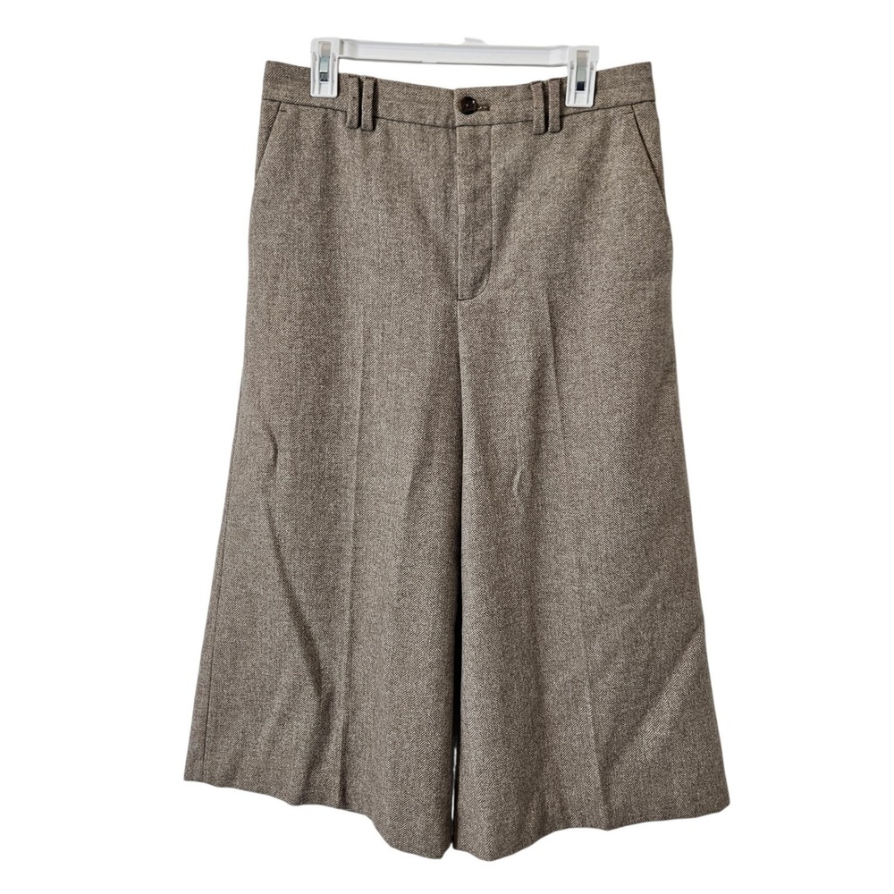 Banana Republic Herringbone Wool Blend Wide Leg Capri Dress Pants Brown 10 NWT